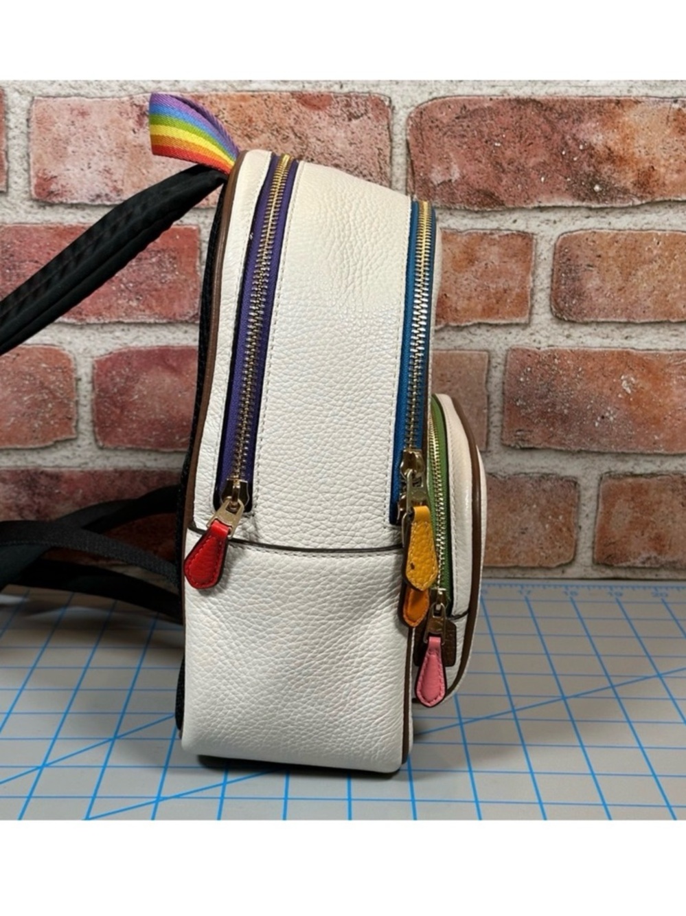 Coach Mini Court Backpack, Pebbled Leather, Iconic Rainbow Coach Pride Logo - Picture 3 of 12